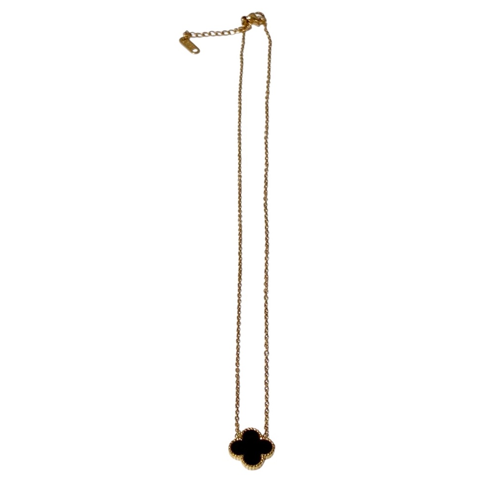 18k Gold Plated JY Black Clover Necklace Jewelry